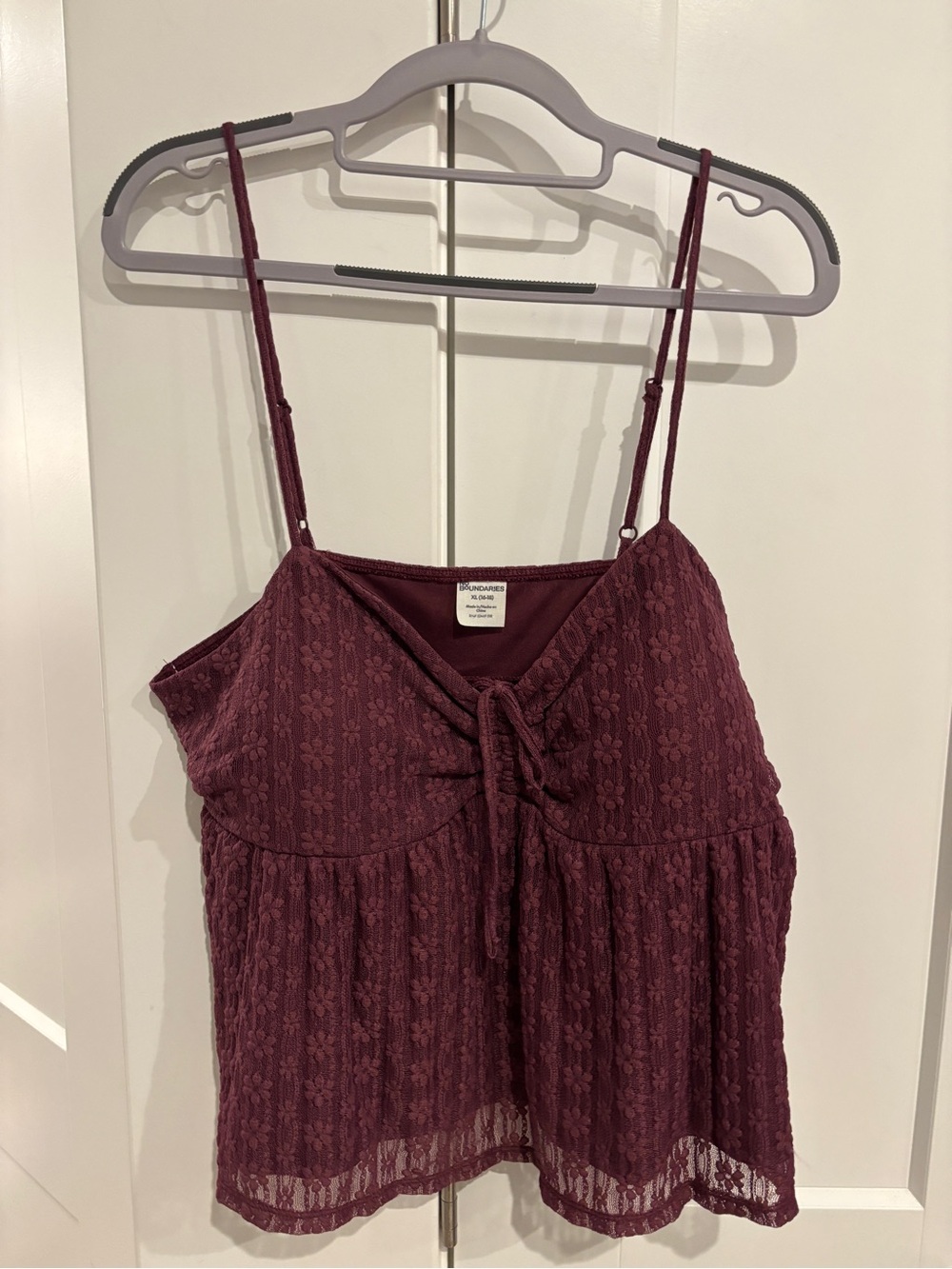 No Boundaries Lace-Overlay Spaghetti Strap Cami - Burgundy